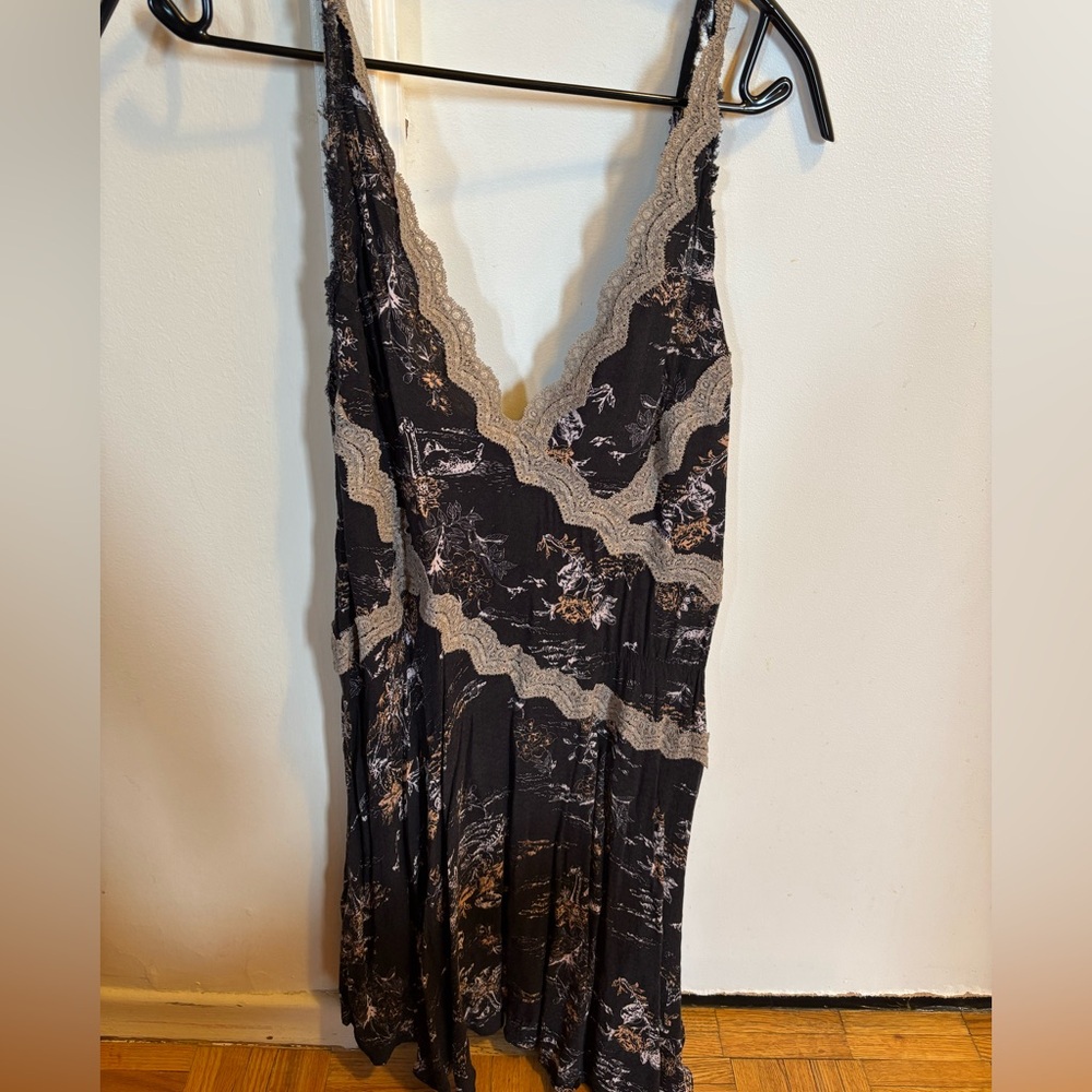 Free People Black and Cream Lace Chemise